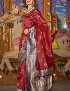 Cherry Red Satin Silk Saree, the perfect blend of elegance and sophistication