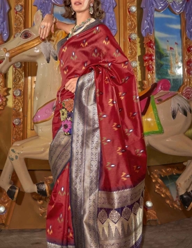 Cherry Red Satin Silk Saree, the perfect blend of elegance and sophistication