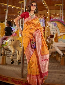 Lily Yellow Satin Silk Saree, the perfect blend of elegance and sophistication