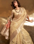 Golden Paithani Zari Tissue Handwoven Saree, reflects its luxurious look in beautiful pastel colours