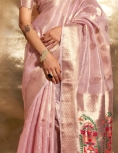 Lotus Pink Paithani Zari Tissue Handwoven Saree, reflects its luxurious look in beautiful pastel colours