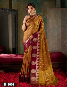 Gold & Maroon Banarasi Silk Saree with Traditional Zari Borders