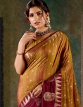 Gold & Maroon Banarasi Silk Saree with Traditional Zari Borders