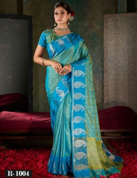 Azure Blue Banarasi Silk Saree with Paisley Zari Motifs