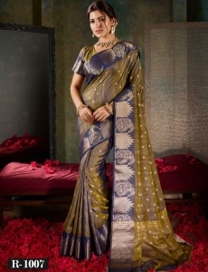 Deep Bronze & Navy Blue Banarasi Silk Saree