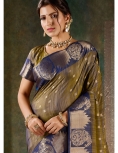 Deep Bronze & Navy Blue Banarasi Silk Saree