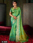 Mint Green and Emerald Silk Saree with Traditional Gold Zari Accents