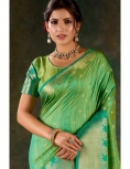 Mint Green and Emerald Silk Saree with Traditional Gold Zari Accents
