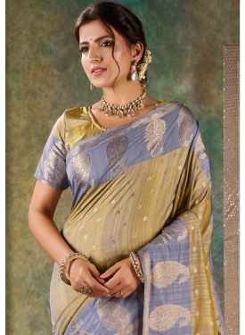 Elegant Olive & Slate Blue Banarasi Silk Saree