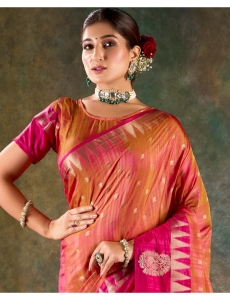 Vibrant Pink & Peach Dual-Tone Banarasi Saree