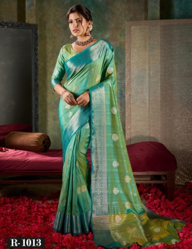 Radiant Teal &amp; Lime Green Banarasi Saree