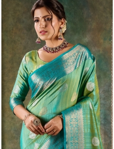 Radiant Teal & Lime Green Banarasi Saree