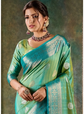 Radiant Teal & Lime Green Banarasi Saree