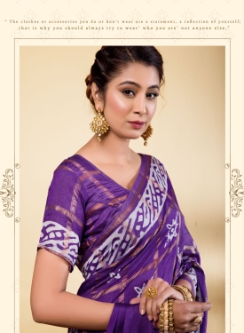 Exquisite Royal Purple Soft Viscose Saree with Geometric Batik Prints