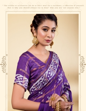 Exquisite Royal Purple Soft Viscose Saree with Geometric Batik Prints