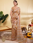 Graceful Sand Beige Soft Viscose Saree with Geometric Prints