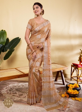 Graceful Sand Beige Soft Viscose Saree with Geometric Prints