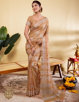 Graceful Sand Beige Soft Viscose Saree with Geometric Prints