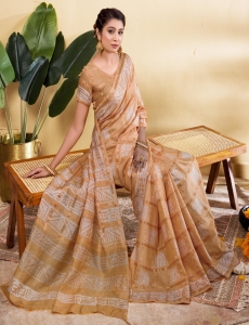 Graceful Sand Beige Soft Viscose Saree with Geometric Prints