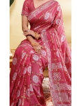 Elegant Rose Pink Block Print Saree