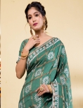Exquisite Emerald Green Block Print Saree