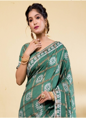 Exquisite Emerald Green Block Print Saree