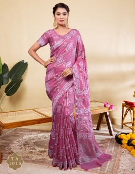 Ethereal Orchid Soft Viscose Saree with Geometric Zari Weave