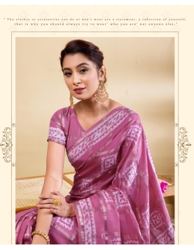 Ethereal Orchid Soft Viscose Saree with Geometric Zari Weave