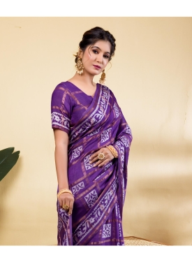 Royal Purple Soft Viscose Saree with Geometric Weave & Copper Zari Accents