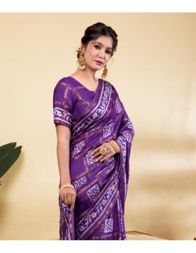 Royal Purple Soft Viscose Saree with Geometric Weave &amp; Copper Zari Accents