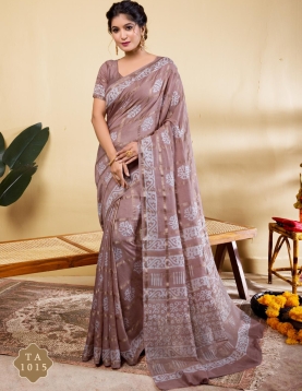 Elegant Mauve Soft Viscose Saree with Geometric Block Prints