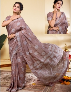 Elegant Mauve Soft Viscose Saree with Geometric Block Prints