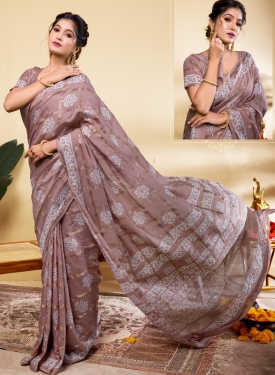Elegant Mauve Soft Viscose Saree with Geometric Block Prints