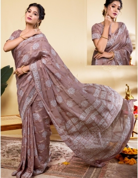 Elegant Mauve Soft Viscose Saree with Geometric Block Prints