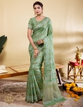 Refreshing Sage Green Soft Viscose Saree with Zari Borders