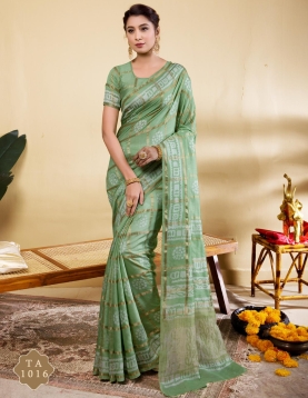 Refreshing Sage Green Soft Viscose Saree with Zari Borders