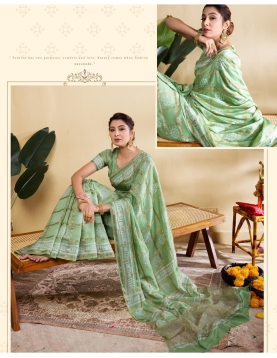 Refreshing Sage Green Soft Viscose Saree with Zari Borders