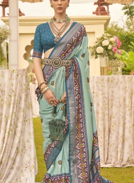 Sea Green Banarasi Silk Saree, with beautiful border of patola design