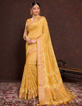 Yellow Soft Viscos With Dabu Hand Block Print