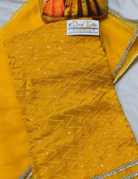 Yellow Upada Silk with Embroidery and Sequence work suit