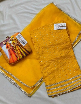 Yellow Upada Silk with Embroidery and Sequence work suit