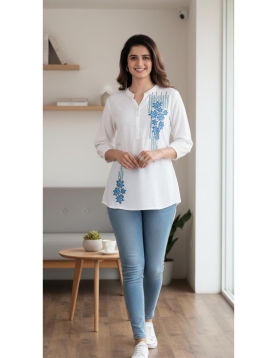 Elegant White Rayon Embroidered Tunic