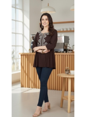 Chocolate Brown Rayon Embroidered Tunic