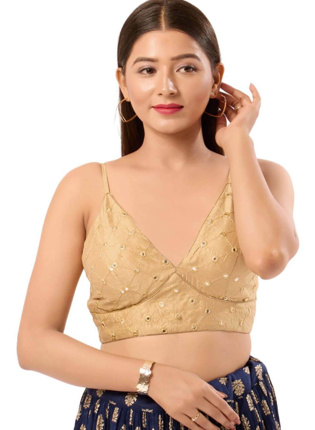 Art Silk Gold V Neck Blouse