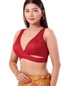 Silk Maroon V Neck Blouse