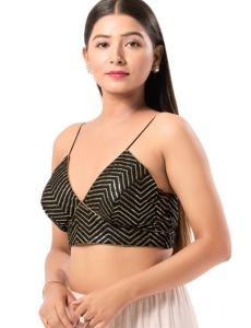 Art Silk Black V Neck Blouse