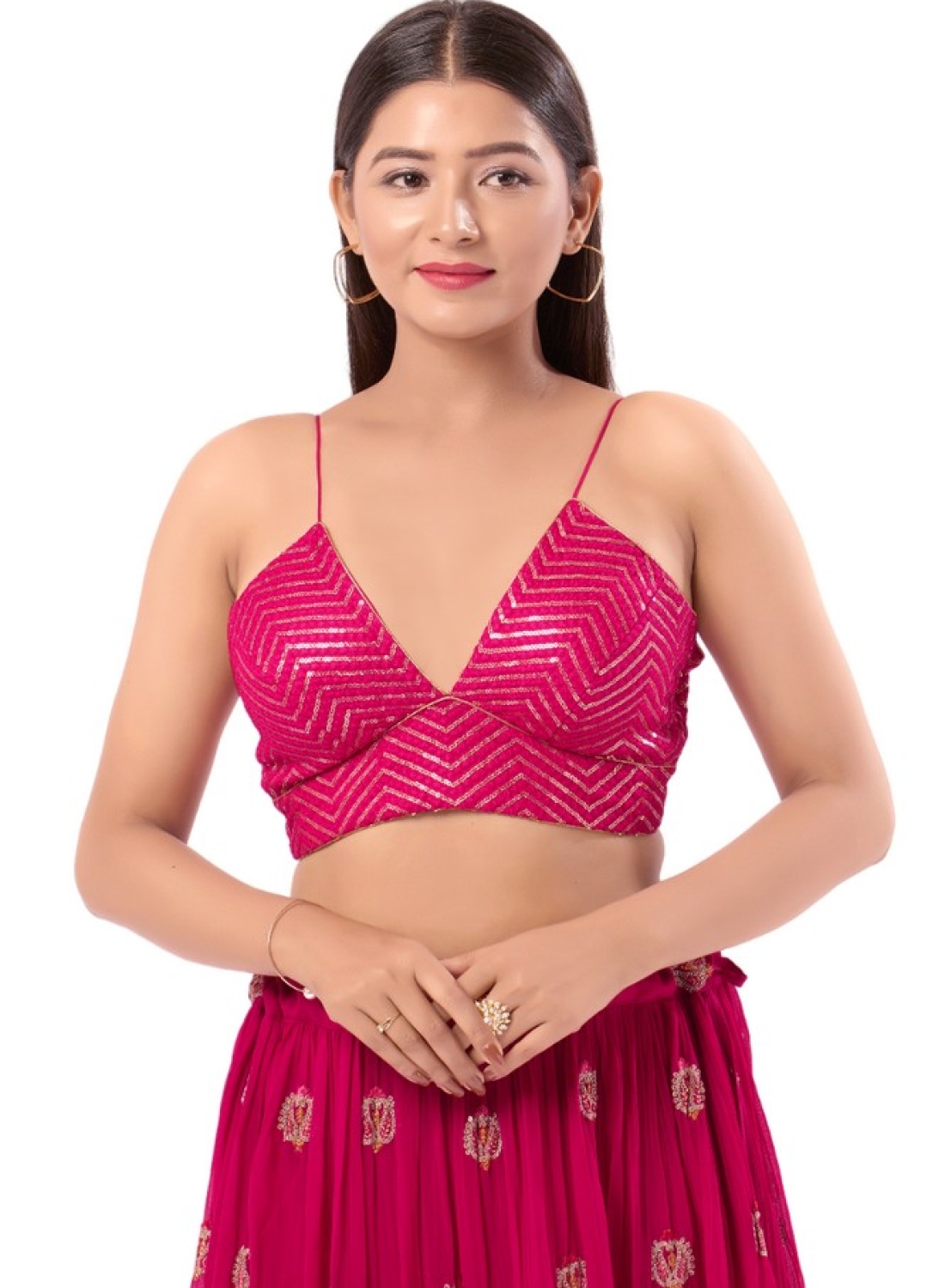 Art Silk Pink V Neck Blouse