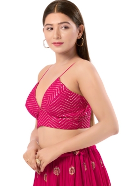 Art Silk Pink V Neck Blouse
