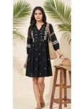 Black Rayon Embroidered Tunic