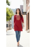 Aurelia Crimson Rayon Straight Kurta with Geometric Foil Print
